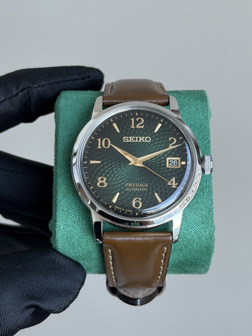 Seiko Presage “Mojito” Cocktail Time #SRPE45 (Category: Men's Watches) located in Pasig City. Submitted by kjeldran00 (Listing ID 1463939641, Image 1). Description: Seiko Presage “Mojito” Cocktail Time #SRPE45 Condition: 9.5/10 Inclusions: Outer Box, Watch Box, Hangtag, and Warranty Card -with Active Warranty until September 2028 Specifications: Automatic with manual winding Caliber: 4R35 Case Material: Stainless steel Case Diameter: 38.5mm Case 
