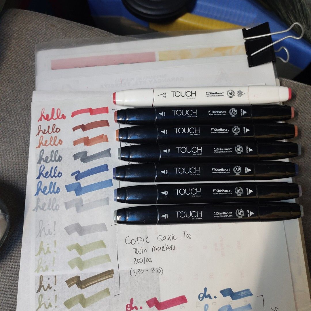 ShinHan Touch Twin Markers Set (Category: Craft Supplies & Tools) located in Quezon City. Submitted by dncpreloved (Listing ID 1463968200, Image 1). Description: Selling a curated 7-piece set of authentic ShinHan Art Touch Twin Markers. Perfect for architecture/design students, hobbyists, or illustrators Brand: ShinHan Art Touch Twin Markers Quantity: 7 pieces Condition: Pre-loved, well-kept, and all tips/nibs are clean and intact. Ink Level: All
