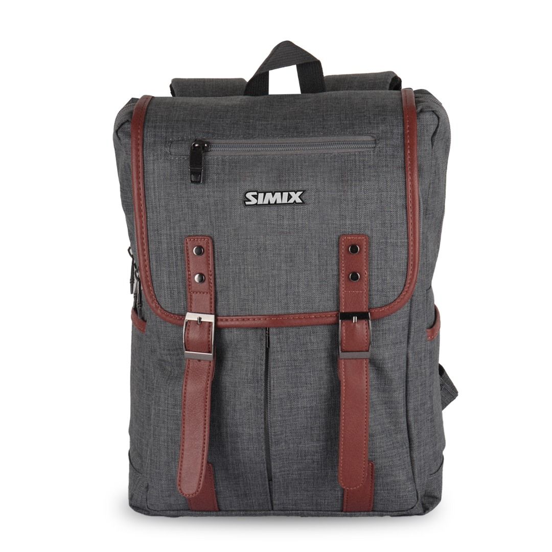 SIMIX Grey Backpack with Brown Accents (Category: Backpacks) located in Caloocan City. Submitted by bagsglobal888752 (Listing ID 1463944896, Image 1). Description: - Stylish grey backpack with brown faux leather accents. - Zippered front pocket for easy access. - Secure buckle closures. - Ideal for school, work, or casual outings. - Visible SIMIX branding..