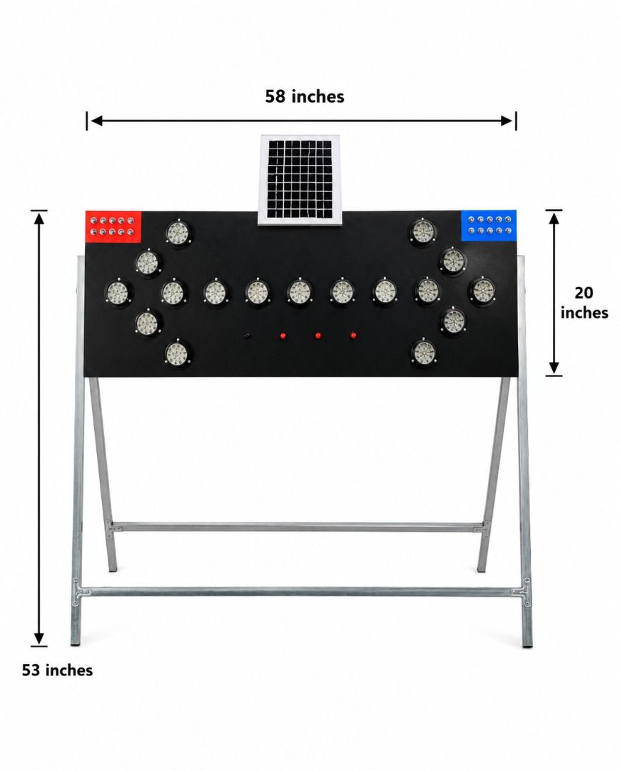 Solar Powered LED Double Black Arrow Signage Light (Category: Industrial Equipment) located in Manila. Submitted by toplen (Listing ID 1463952058, Image 2). Description: Size: 58" length x 53" height Intelligent light control: it can light left and right, double arrows, and set whether the light is on during the day. Visual distance is up to 1000 meters Shape & size: rectangle Led Color: red, amber, blue Normal life of led: ≥100000 hours Work mod