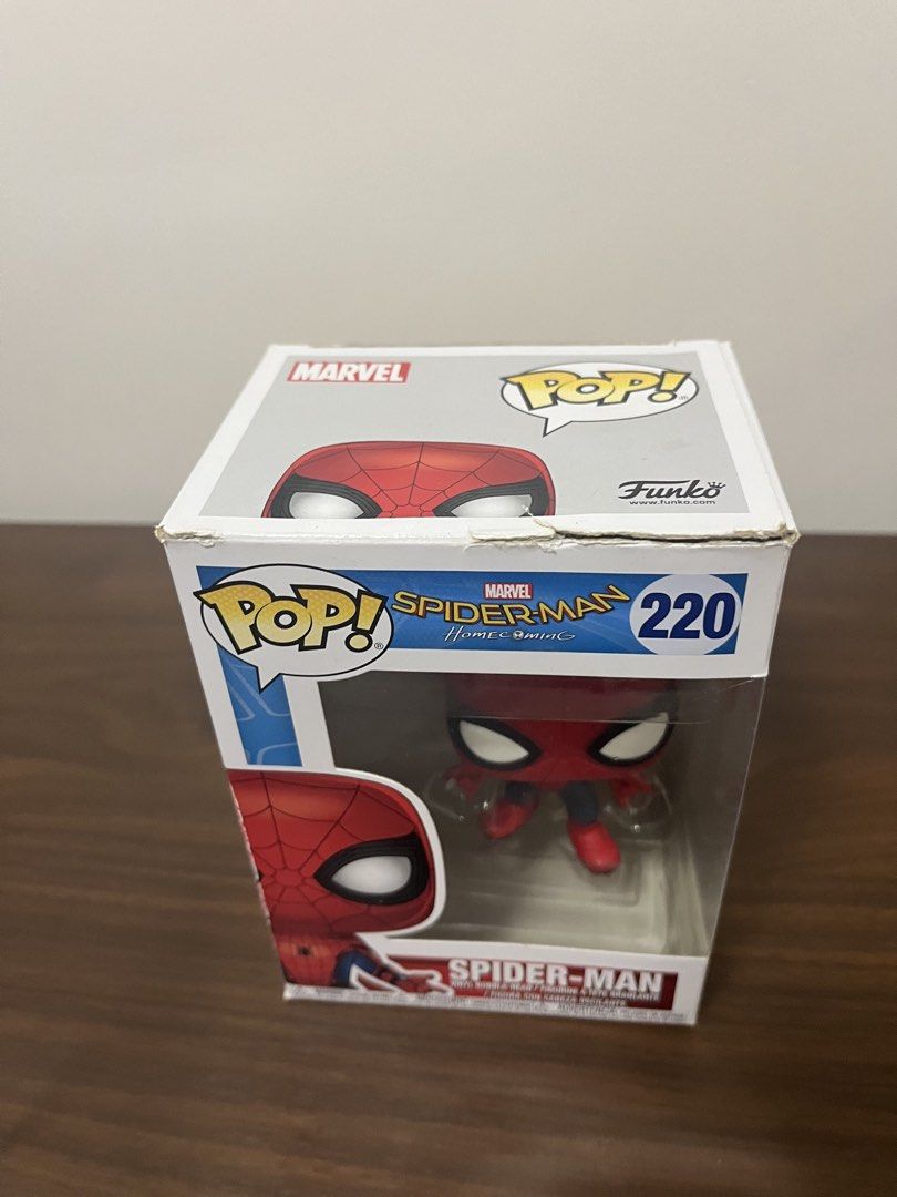 Spiderman Homecoming Funko Pop 220 (Category: Figurines & Statues) located in Bacolod City. Submitted by ejdp_24 (Listing ID 1464040455, Image 2). Description: Spiderman Funko Pop 220 Homecoming Edition Back in box Has damage sa box nya and protector Good for displaying .