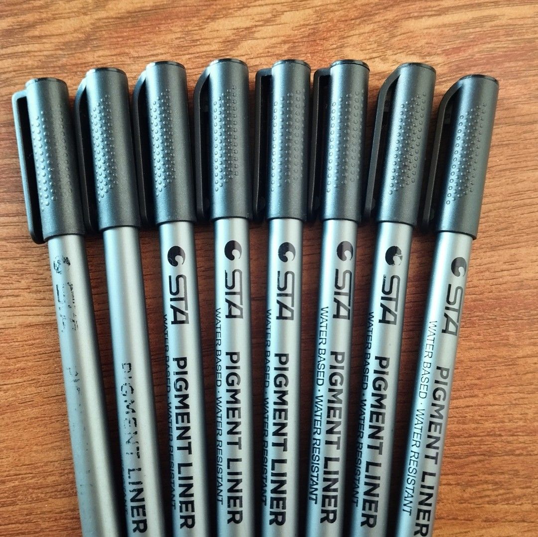 STA Pigment Liner Water Based Water set (Category: Stationery & School Supplies) located in Paranaque City. Submitted by declutteredcomiii (Listing ID 1463975456, Image 1). Description: - Set of STA Pigment Liner pens - Includes sizes: 0.2, 0.3, 0.4, 0.5, 0.6, 0.8 - Water-based and water-resistant ink - Ideal for drawing and writing - All pens are in good working condition and still working - take all only 📍 Please manage your expectations, the 