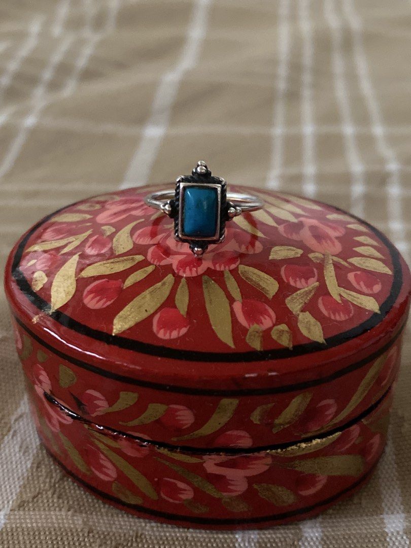 Sterling Silver Turquoise Ring (Category: Rings) located in Makati City. Submitted by raingooooawayy (Listing ID 1464008390, Image 1). Description: - Sterling silver band (stamped 925) - Square turquoise stone - Textured band detail around the stone - purchased in India rfs: i have a lot of sterling pieces already. .