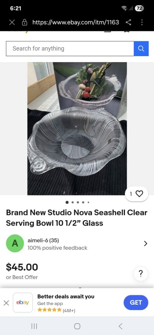 Studio Nova Seashell Clear Glass Serving Bowl 10 1/2" (Category: Dinnerware & Cutlery) located in Las Pinas. Submitted by jneet (Listing ID 1463941497, Image 3). Description: - Clear glass serving bowl - Features a beautiful seashell design - Unique swirled pattern inside - Elegant ruffled edge - Perfect for serving salads, snacks, or as a decorative piece - Generous size: 10.5 inches across.