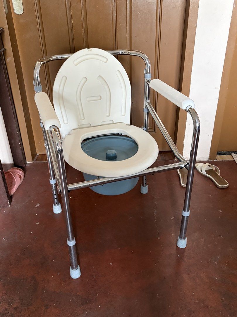 Sure-Guard Commode Chair with Bucket (Category: Medical Supplies & Tools) located in Quezon City. Submitted by decluttrwithme (Listing ID 1463992724, Image 1). Description: - NOT USED (ayaw ng pasyente) - Sturdy metal frame commode chair - Includes removable bucket - Padded armrests for comfort - Adjustable height legs for customized fit - Easy to clean white seat and backrest - Perfect for elderly and individuals with mobility issues.