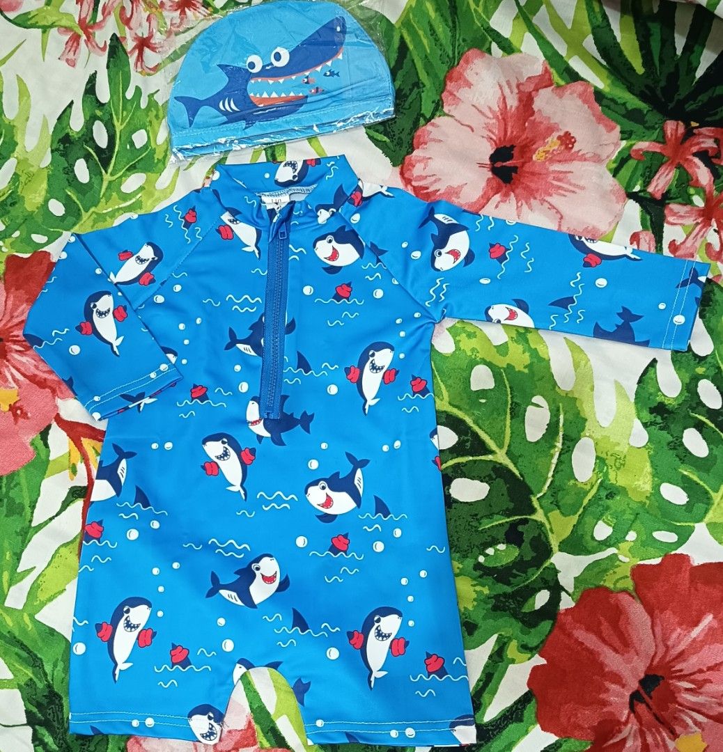 Swimsuit and Cap for boys (Category: Babies & Kids Fashion) located in Manila. Submitted by jhay27decluttering (Listing ID 1463985606, Image 1). Description: Read the Descriptions in the 4th photo.