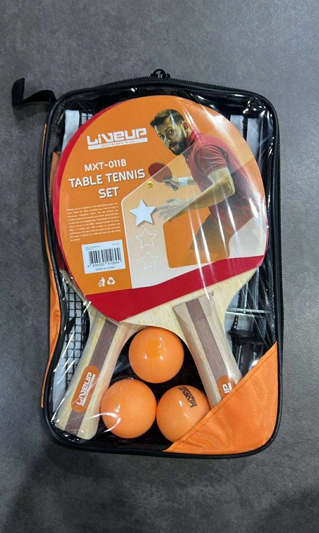 Table tennis set (Category: Racket and Ball Sports) located in Quezon City. Submitted by bellemarketing (Listing ID 1463965049, Image 3). Description: Table tennis set for sale Set included: 2pcs racket 1pc net 3pcs T.tennis balls 🔸️mxt011 set php 400 🔸️Liveup set with bag php 500 For pick up @ Q.C.