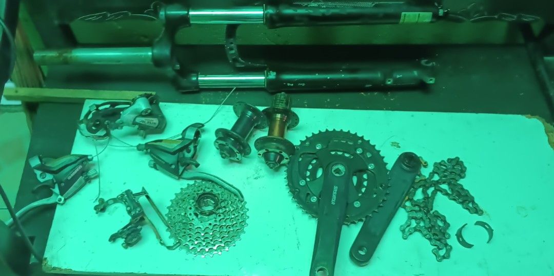 Take all mtb parts (Category: Bicycles) located in Paranaque City. Submitted by vinnoogie63 (Listing ID 1463956472, Image 1). Description: combination of shimano & suntour group set and suntour coil shocks ..stock parts of merida bike TAKE ALL GROUP SET AND SHOCKS!.
