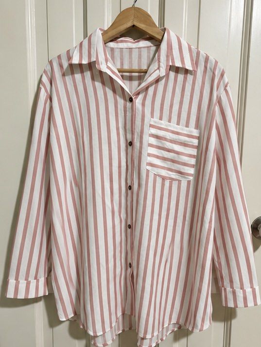 Thailand Striped Collared Blouses (Category: Blouses) located in Antipolo. Submitted by p0123 (Listing ID 1464063837, Image 3). Description: - Selling these 3 polo shirt blouses AS A SET for 700 - Bought in Thailand - Oversized fit (fits XL-XXL) - Available in: Navy & White Pinstripes, Light Green & White Pinstripes, Pink & White Pinstripes - No tags but still brand new and never worn - RFS : too big - MOP : Gcash or bank transfer.
