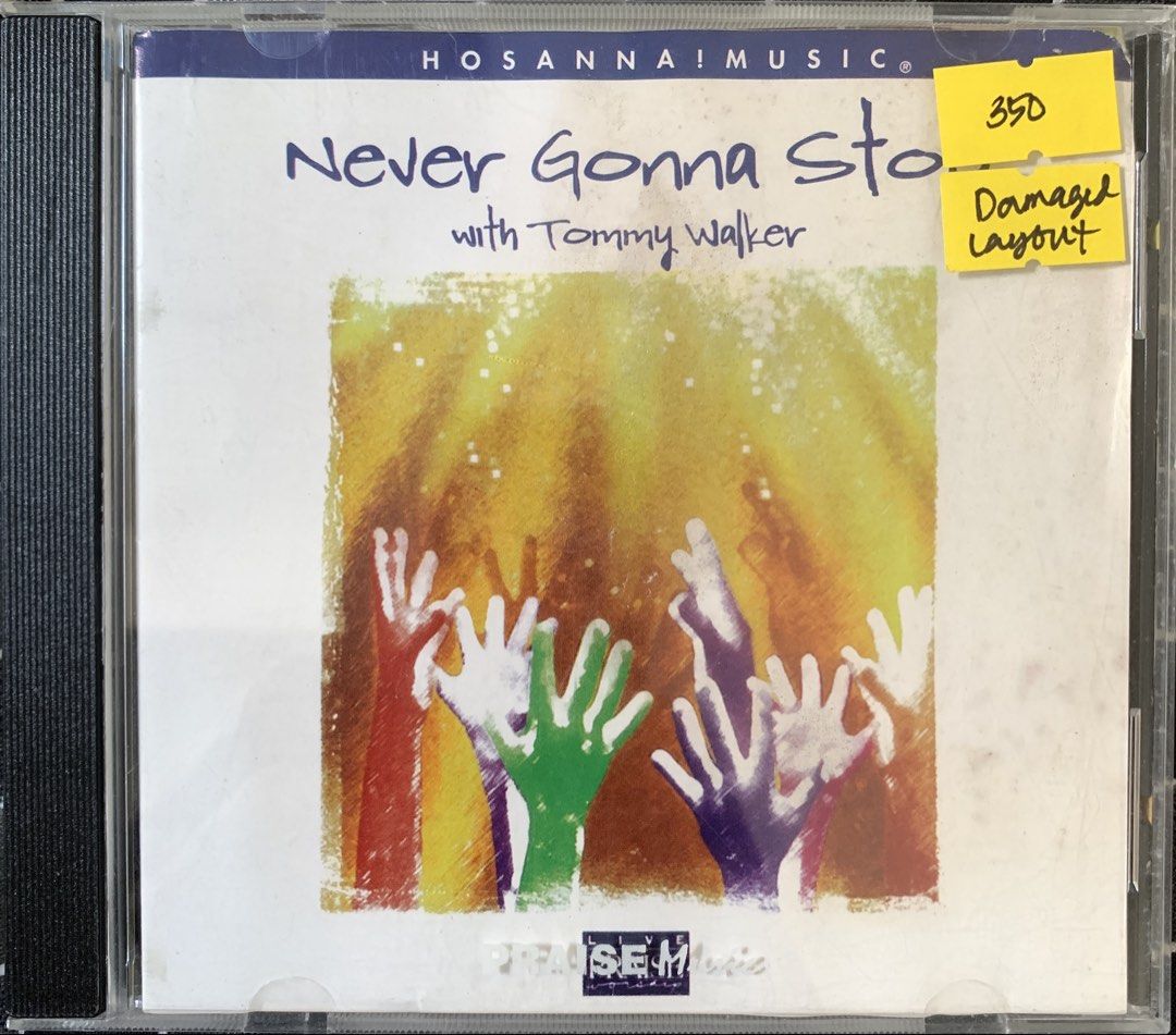 Timmy Walker - Never Gonna Stop CD Album (Category: CDs & DVDs) located in Taguig. Submitted by ahnjr (Listing ID 1464052010, Image 1). Description: - Slightly damaged layout - Hosanna! Music CD: 'Never Gonna Stop' - Featuring Tommy Walker - Includes 14 worship songs - Popular tracks like 'How Good and Pleasant' and 'Never Gonna Stop' - Released in 2000 - Perfect for your worship music collection.