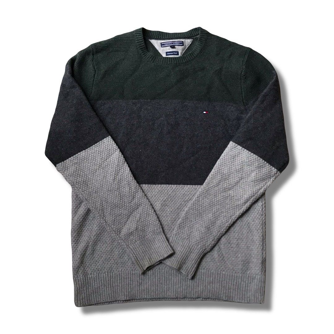 Tommy Hilfiger Tri Color Premium Wool Sweater (Category: Coats, Jackets and Outerwear) located in Bulacan. Submitted by rage_against_stitches.ph (Listing ID 1464070506, Image 1). Description: Dimes L 26 W 18.5.