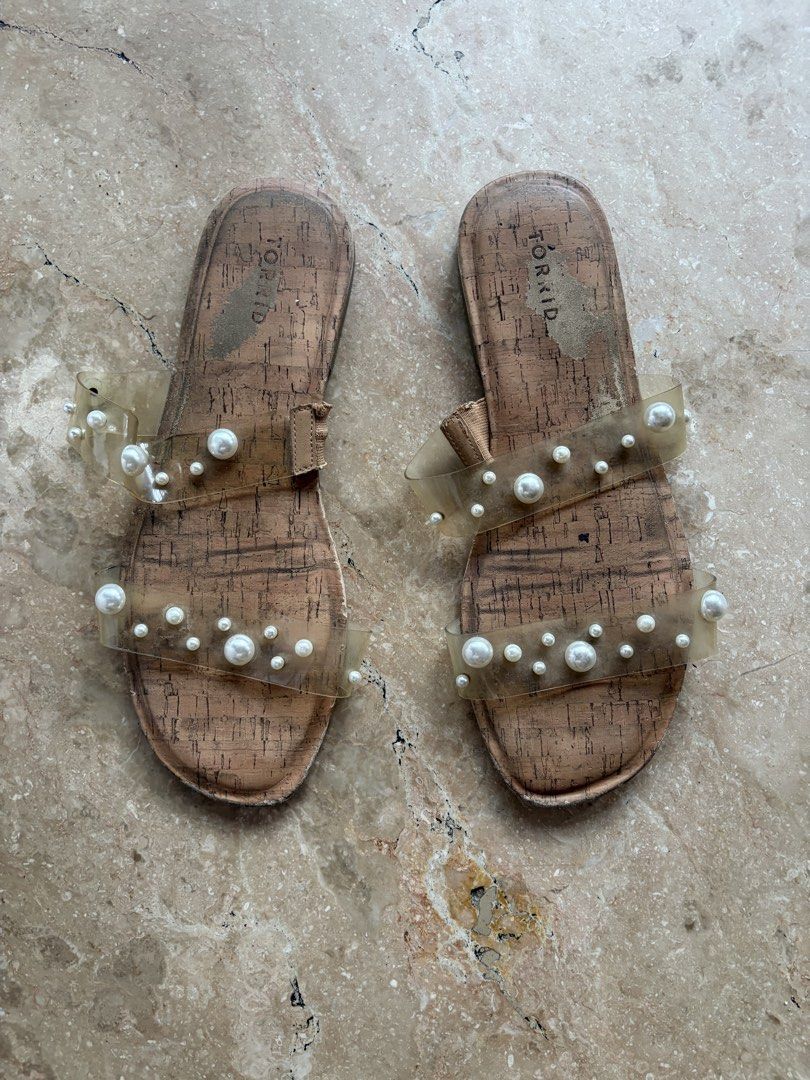 Torrid Clear Pearl Embellished Cork Slides (Category: Slippers and slides) located in Quezon City. Submitted by tidyup.lara (Listing ID 1464134864, Image 1). Description: Sold as is Size 12WW Condition 8/10: used but in good condition, little signs of wear.