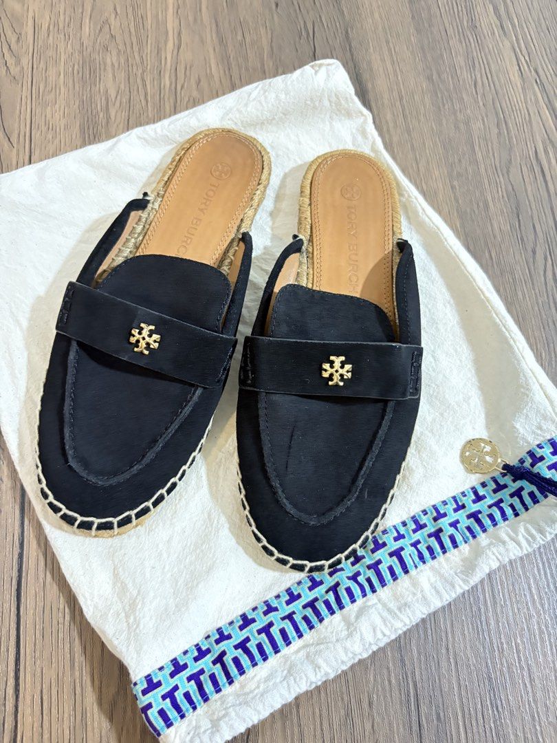 Tory Burch Black Suede Espadrille Mules (Category: Flats & Sandals) located in Malabon City. Submitted by lordleadtheway26 (Listing ID 1464086842, Image 1). Description: - Brand: Tory Burch - Style: Mules - Color: Black - Material: Suede - Sole: Espadrille - Detail: Gold Tory Burch logo - Closure: Slip-on - Includes: Original dust bag - Occasion: Casual wear SIZE 7.