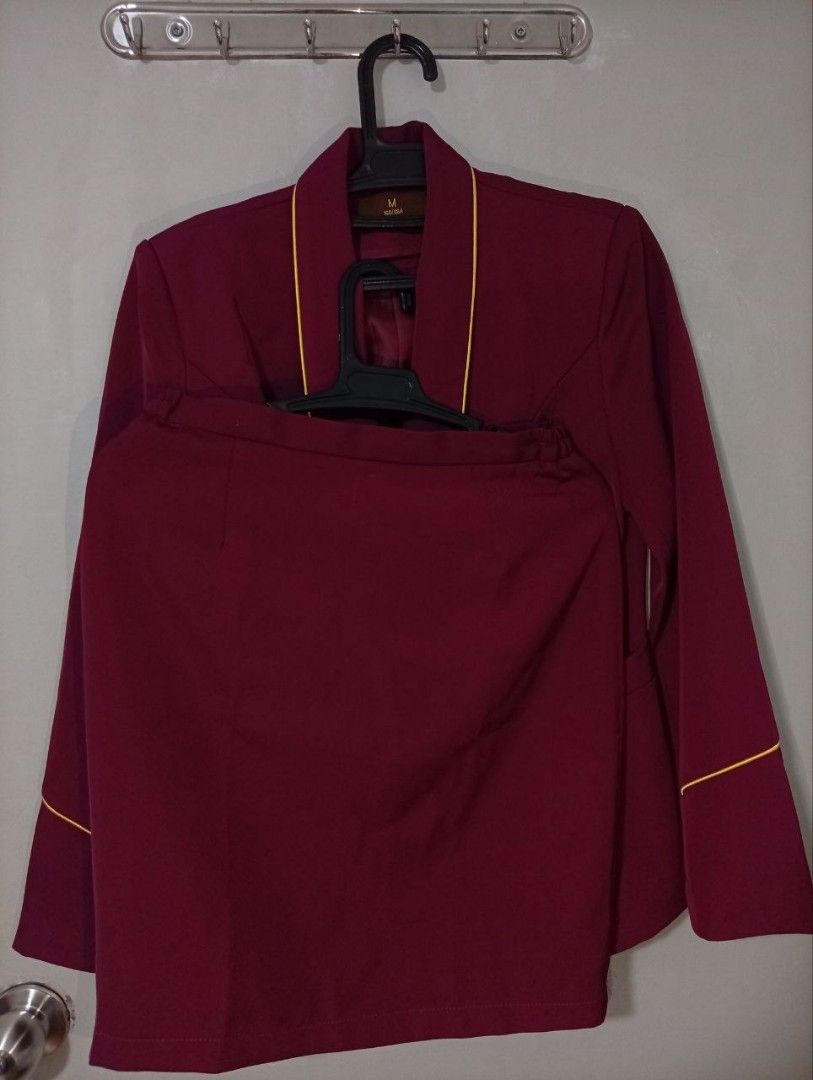 Tourism Uniform Suit & Skirt (Category: Coats, Jackets and Outerwear) located in Quezon City. Submitted by jinpasco (Listing ID 1463980417, Image 3). Description: Good day! I'm selling my BSTM uniform Good as new. Never been used. Suit & Skirt BSTM Uniform Set: Size Medium Wine Red / Maroon.