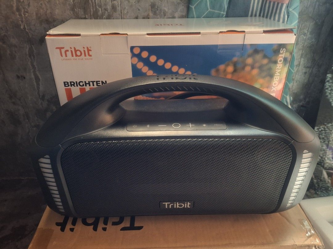 Tribit StormBox Blast Portable Bluetooth Speaker (Category: Soundbars, Speakers & Amplifiers) located in Cotabato. Submitted by datumanong79457 (Listing ID 1463975124, Image 1). Description: Tribit StormBox Blast speaker. Powerful sound with XBass. Connect via Bluetooth or AUX. Has USB-C output for charging other devices. Great for parties or outdoor use pwede rin sa dagat sulit na sulit at tunog . Comes with original box. no issue no dents.