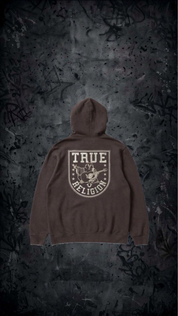 True Religion (Category: Hoodies) located in Manila. Submitted by owner4garmen.story (Listing ID 1463954650, Image 2). Description: True Religion Hoodie - DARKBROWN Measurements (inches): Width: 28 Length: 31 Good condition Flaw(s): Chip print Authentic 🏷️Php 2,500.