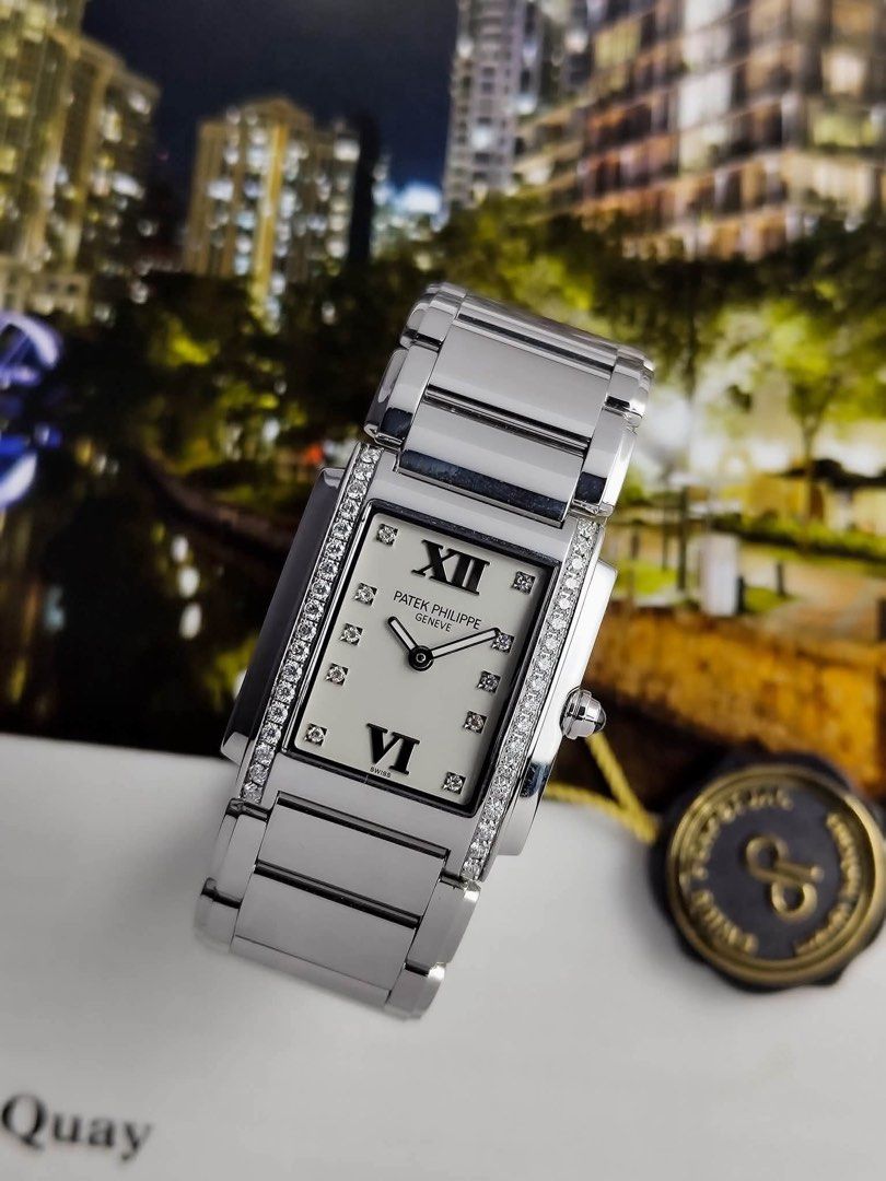 Twenty-4 White Diamonds 4910/10A-011 (Category: Women's Watches) located in Makati City. Submitted by swissperpetual (Listing ID 1463981526, Image 3). Description: Patek Philippe Twenty~4 White Dial with Diamonds 4910/10A-011 2017 25 x 30 mm Complete set Condition: 9/10 (Excellent condition) Price: P658,000 Negotiable 🤝 7 Day Moneyback Guarantee 🧑‍🔧 1 Year SP Service Warranty 💱 Trades Offers and Pre-orders Accepted 💳 Credit Card Options Avai