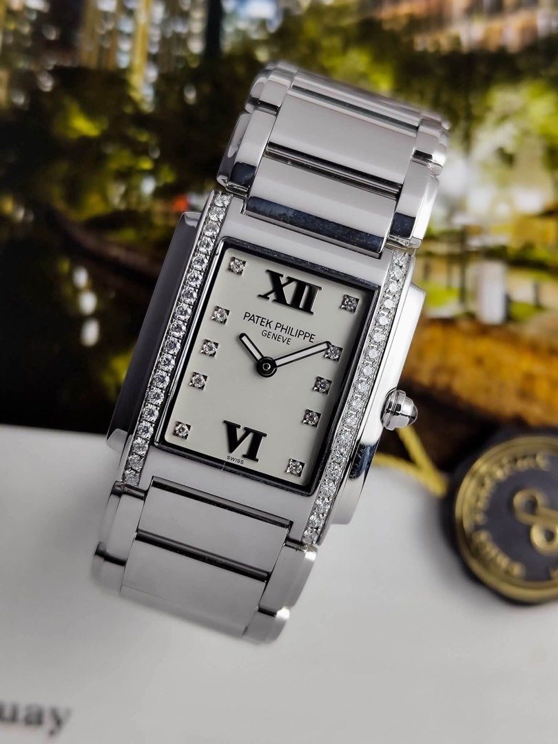 Twenty-4 White Diamonds 4910/10A-011 (Category: Women's Watches) located in Makati City. Submitted by swissperpetual (Listing ID 1463981526, Image 2). Description: Patek Philippe Twenty~4 White Dial with Diamonds 4910/10A-011 2017 25 x 30 mm Complete set Condition: 9/10 (Excellent condition) Price: P658,000 Negotiable 🤝 7 Day Moneyback Guarantee 🧑‍🔧 1 Year SP Service Warranty 💱 Trades Offers and Pre-orders Accepted 💳 Credit Card Options Avai
