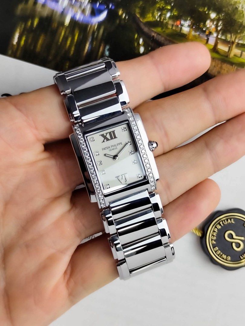 Twenty-4 White Diamonds 4910/10A-011 (Category: Women's Watches) located in Makati City. Submitted by swissperpetual (Listing ID 1463981526, Image 1). Description: Patek Philippe Twenty~4 White Dial with Diamonds 4910/10A-011 2017 25 x 30 mm Complete set Condition: 9/10 (Excellent condition) Price: P658,000 Negotiable 🤝 7 Day Moneyback Guarantee 🧑‍🔧 1 Year SP Service Warranty 💱 Trades Offers and Pre-orders Accepted 💳 Credit Card Options Avai