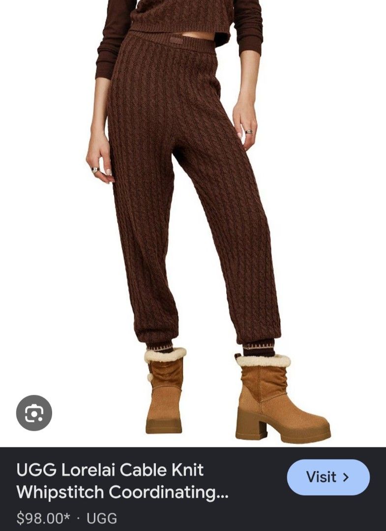 UGG Lorelai Cable Knit Whipstitch Coordinating Lounge Pants (Category: Other Bottoms) located in Palayan City. Submitted by erae_lf (Listing ID 1464092852, Image 1). Description: UGG Lorelai Cable Knit Whipstitch Coordinating Lounge Pants No issue Excellent condition Waist 32-36" Length 40" Thigh 10" Inseam 28" Opening Garterized Dm Location: Palayan City Nueva Ecija.