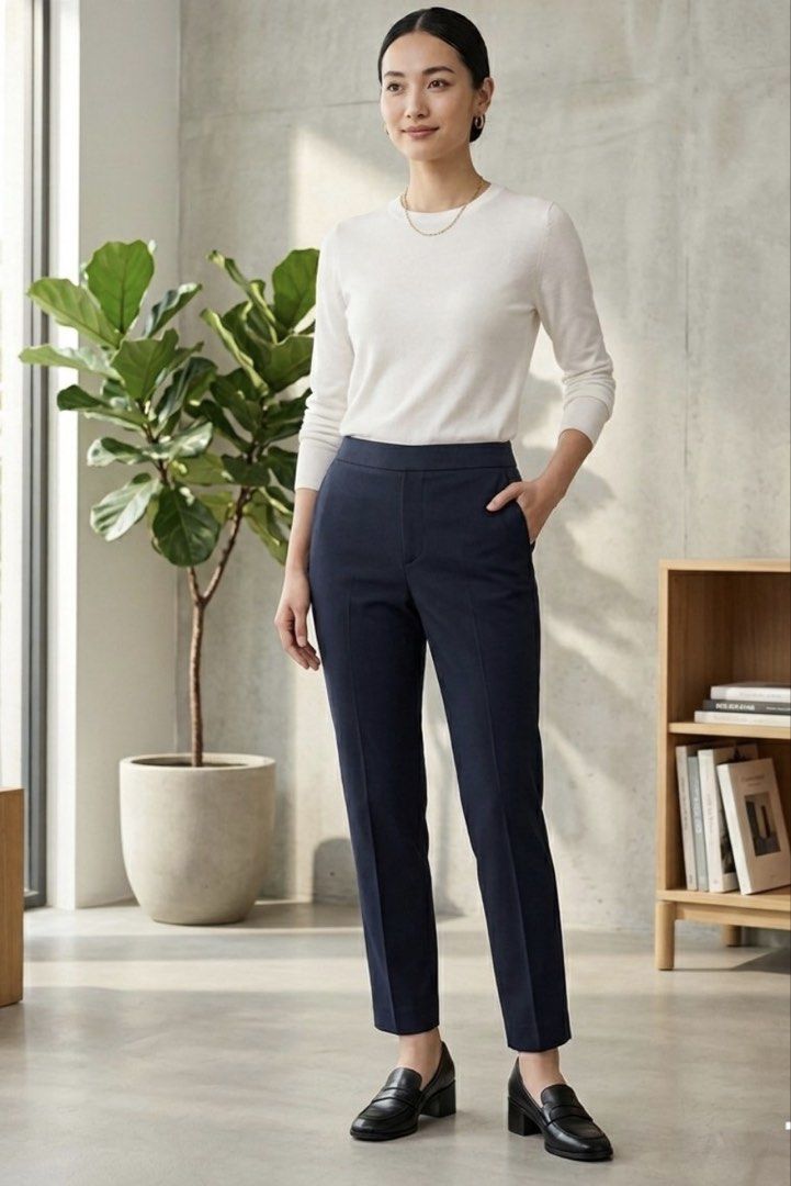 Uniqlo Smart Ankle Pants (Category: Jeans) located in Guagua. Submitted by dansharii. (Listing ID 1463990849, Image 3). Description: - Comfortable Polyester, Rayon, Spandex Blend - Versatile for Work or Casual Wear - Waist: 60-64cm - Hips: 85-91cm - Check label for exact material composition -Color 69 Navy -Bought it here but never worn..