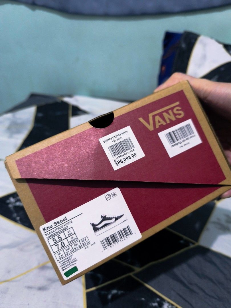 Vans Knu Skool Black White Shoes (Category: Sneakers) located in Manila. Submitted by yanggoonz (Listing ID 1464062911, Image 1). Description: forsale with paper bag and receipt, sinukat lang - Vans Knu Skool - Color: Black and White - Size: 5.5 UK / 7 US Women's / 43 EUR / 27.5 CM - Original box included - Classic Vans design.