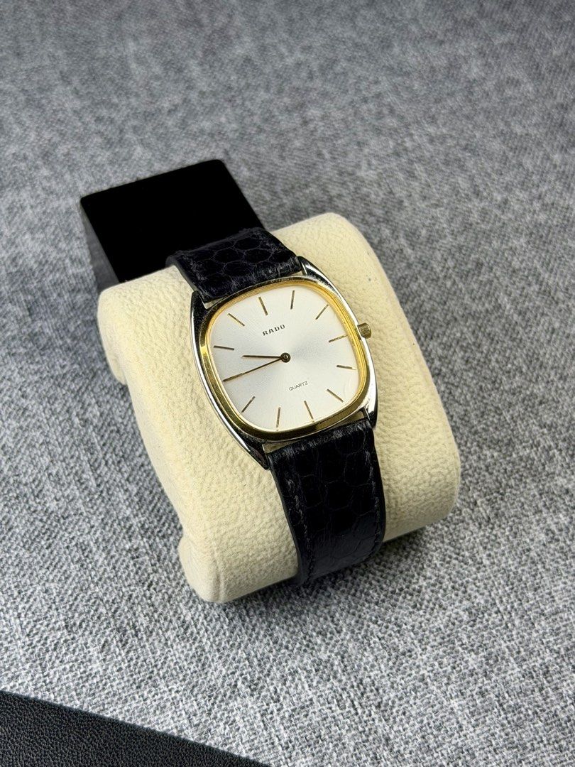 Vintage Rado Quartz “Cushion” (Category: Men's Watches) located in Bacoor. Submitted by offtheclock (Listing ID 1464037048, Image 1). Description: Vintage Rado Quartz “Cushion” Condition: Pre-owned Reference No: 121.9568.2 Movement: Quartz (ETA 956.032) Material: Stainless Steel Base with a Polished Chrome / Silver-Tone Finish Case Diameter: 30x33mm (Mineral Crystal) Dial: Sunburst Brushed Silver with Minimalist Gold-Tone Stick / Baton Hour Indic