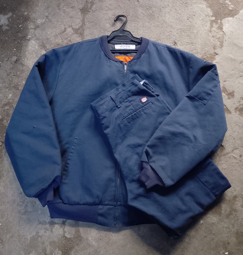 Vintage Red Kap Bomber Jacket & Work Pants Set Navy Blue (Category: Coats, Jackets and Outerwear) located in Manila. Submitted by warmcloud-06f3 (Listing ID 1463995660, Image 2). Description: - Red Kap navy blue bomber jacket - Features a vibrant orange lining - Matching Red Kap work pants - Classic Red Kap logo patch on pants - Durable and versatile for work or casual outfits - Ready for its new owner.