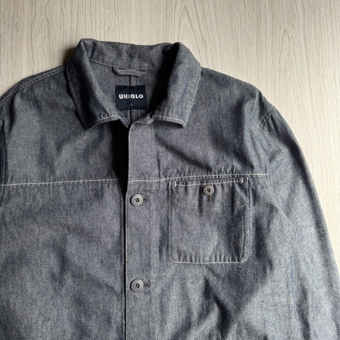 Vintage Uniqlo Denim Chore Jacket (Category: Coats, Jackets and Outerwear) located in Zamboanga. Submitted by rustic.rev (Listing ID 1464004405, Image 2). Description: Vintage Uniqlo Denim Chore Jacket In excellent condition Tagged: Large Actual Measurements: Pit to pit: 23” Length: 29.5” Shoulders: 19” Sleeves length: 24.5”.