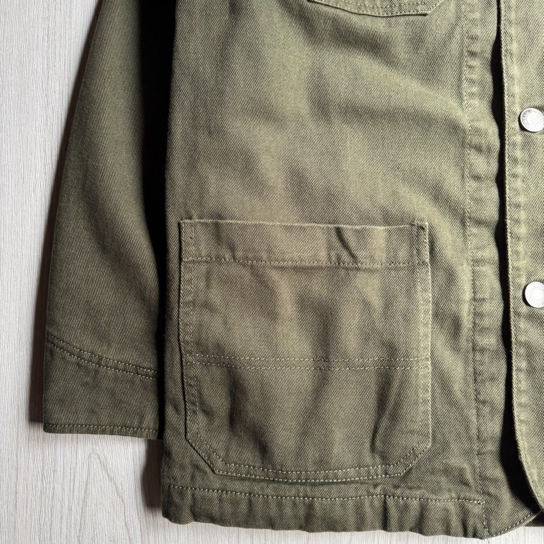 Vintage Whoau Olive Chore Jacket (Category: Coats, Jackets and Outerwear) located in Zamboanga. Submitted by rustic.rev (Listing ID 1464049455, Image 3). Description: Vintage Whoau WWI Repro Chore Jacket In excellent condition Tagged: Large Actual Measurements: Pit to pit: 22.5” Length: 30” Shoulders: 18” Sleeves length: 25”.