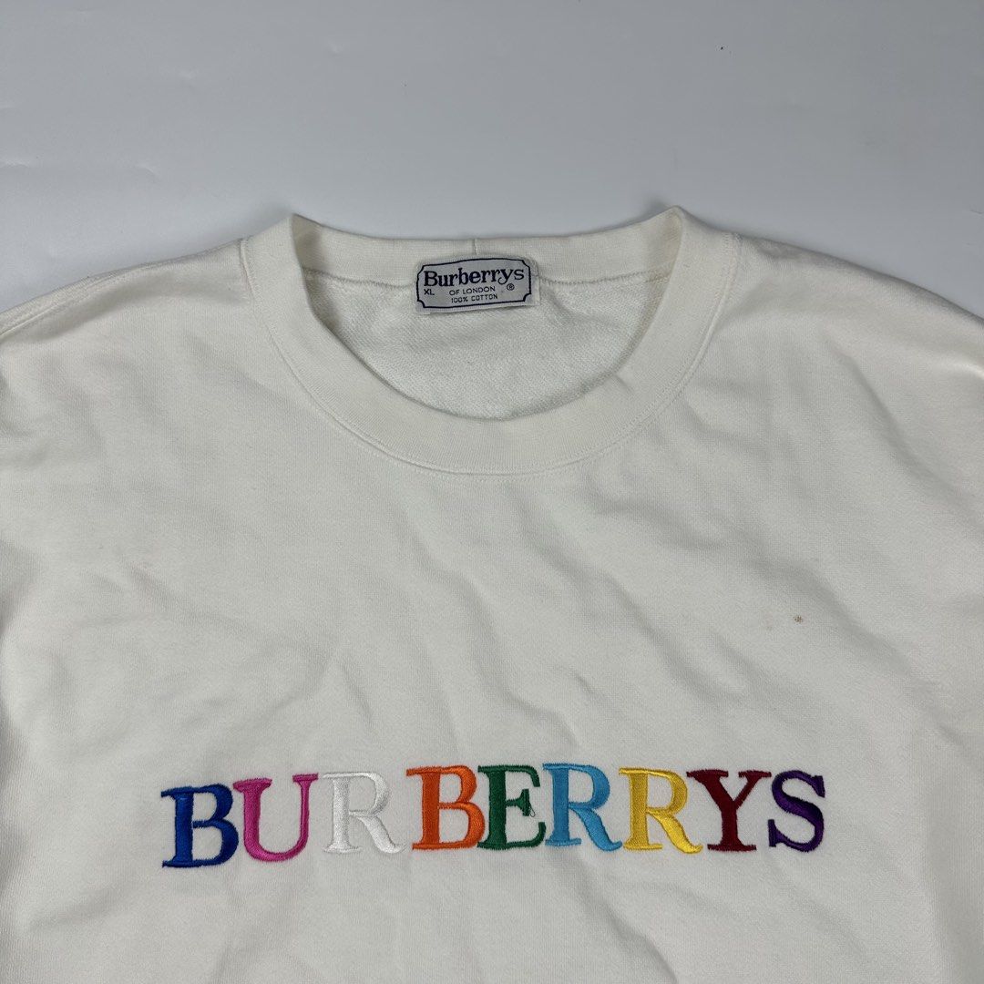 VTG Burberrys Embroidered Script Logo Sweatshirt (Category: Luxury Apparel) located in Cavite. Submitted by second_story_ph (Listing ID 1464102543, Image 2). Description: VTG Burberrys Embroidered Script Logo Sweatshirt Size: XLarge Dimension: 24” Width / 29” Length Condition: Excellent.