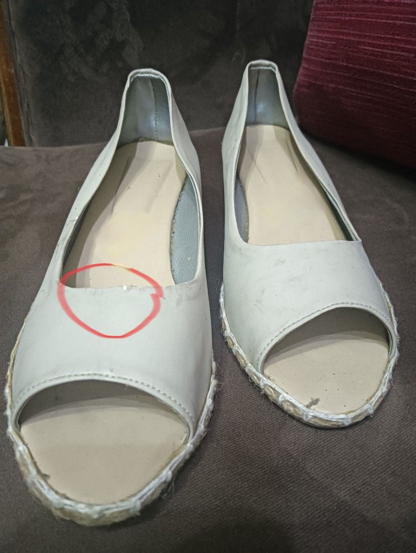 Wedge & low heel shoes 👠 (Category: Heels) located in Marikina City. Submitted by izzy_00 (Listing ID 1463965461, Image 1). Description: all has signed of usage size 7 (23.5cm) each leather 2inch each heel wedge has peel of issue as seen on pic real abaca heel. the BLK n white is also leather no major issues heels are made of wood design..