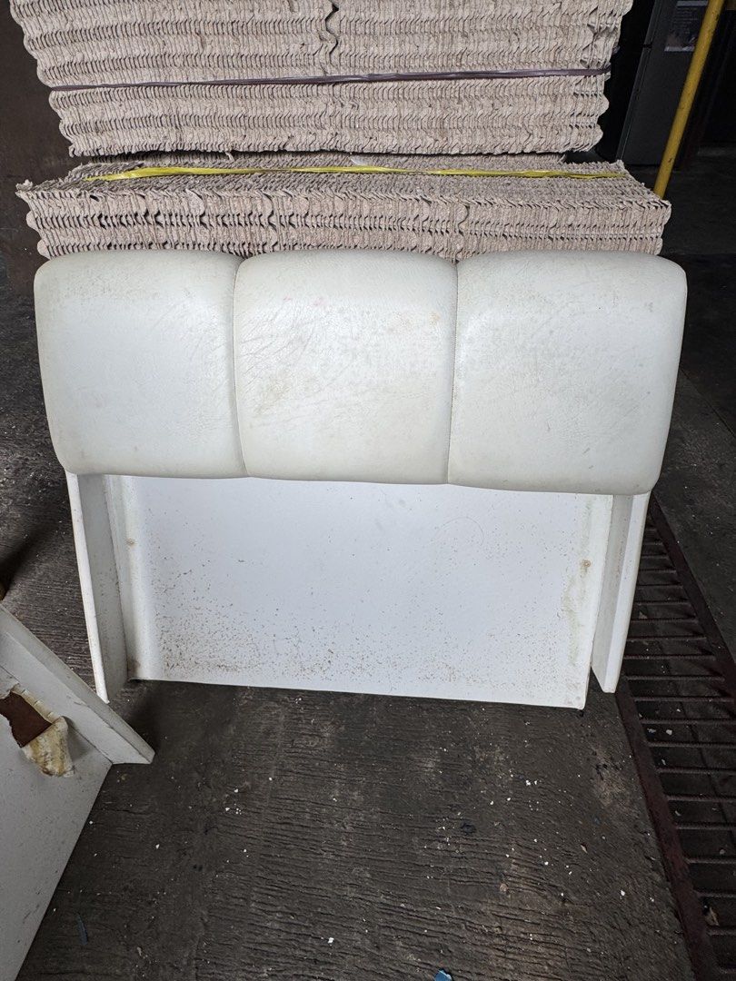 White Leather Bed Frame Head Board and Bottom Board (Category: Bed Frames & Mattresses) located in Quezon City. Submitted by secondchanceplease (Listing ID 1463981707, Image 2). Description: Need deep cleaning.