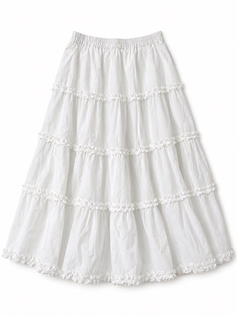 White Flowy Tiered Ruffle Maxi Skirt (Category: Skirts) located in Tarlac. Submitted by nevercursed (Listing ID 1463951337, Image 1). Description: Waist 28”-42” Length 34” 📌 Additional Fee/s: + Shipping Fee 💳 MOP: GCash/BDO/Maribank 📦 MOD: J&T.