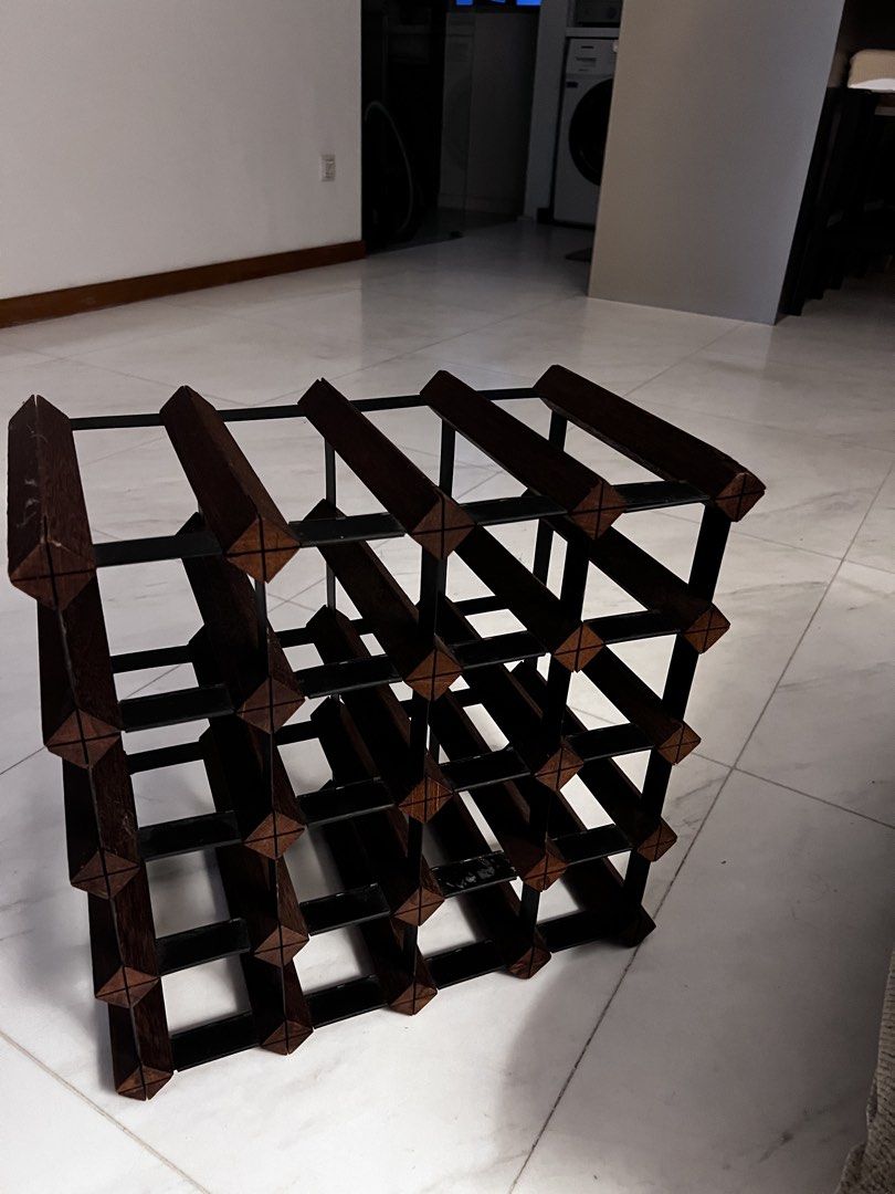 Wine Rack (Category: Wine Cellar & Storage) located in Singapore. Submitted by meta_newton (Listing ID 1464041421, Image 1). Description: - Stores up to 20 wine bottles. -Made of dark wood and metal. Place it anywhere! .