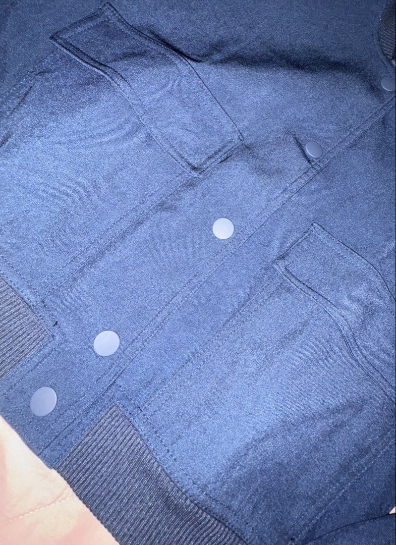 YATO Cropped Bomber Jacket Navy Blue Size M (Category: Coats, Jackets and Outerwear) located in Makati City. Submitted by justtinabelles (Listing ID 1464043775, Image 3). Description: - Navy blue cropped bomber jacket - Size M - Stand collar with ribbed trim - Two front flap pockets with button closure - Button-up front - Ribbed cuffs and hem - Lined interior - used once .