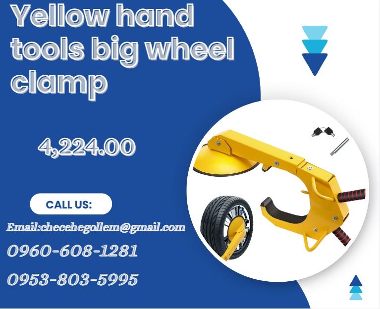 Yellow hand tools big wheel clamp (Category: Home Improvement Tools & Accessories) located in Caloocan City. Submitted by cosmicstar_f9d177 (Listing ID 1463941637, Image 1). Description: ●Big Clamp (4 Wheels) ●Diameter: 300mm ●Length: 850mm .