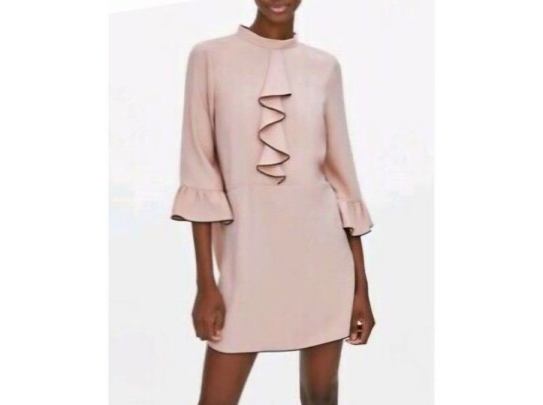 Zara Basic Pink Dress (Category: Blouses) located in Cebu City. Submitted by kitty_12345_ (Listing ID 1463390966, Image 1). Description: - Pink Zara basic blouse - Adorable ruffle detail down the front - Bell sleeves with stylish black trim - Convenient keyhole back with button closure - Made with a nice, flowy material - Versatile for dressing up or down MOP: gcash, mari, maya, gotyme MOD: Lbc Meetup: Parkmall.