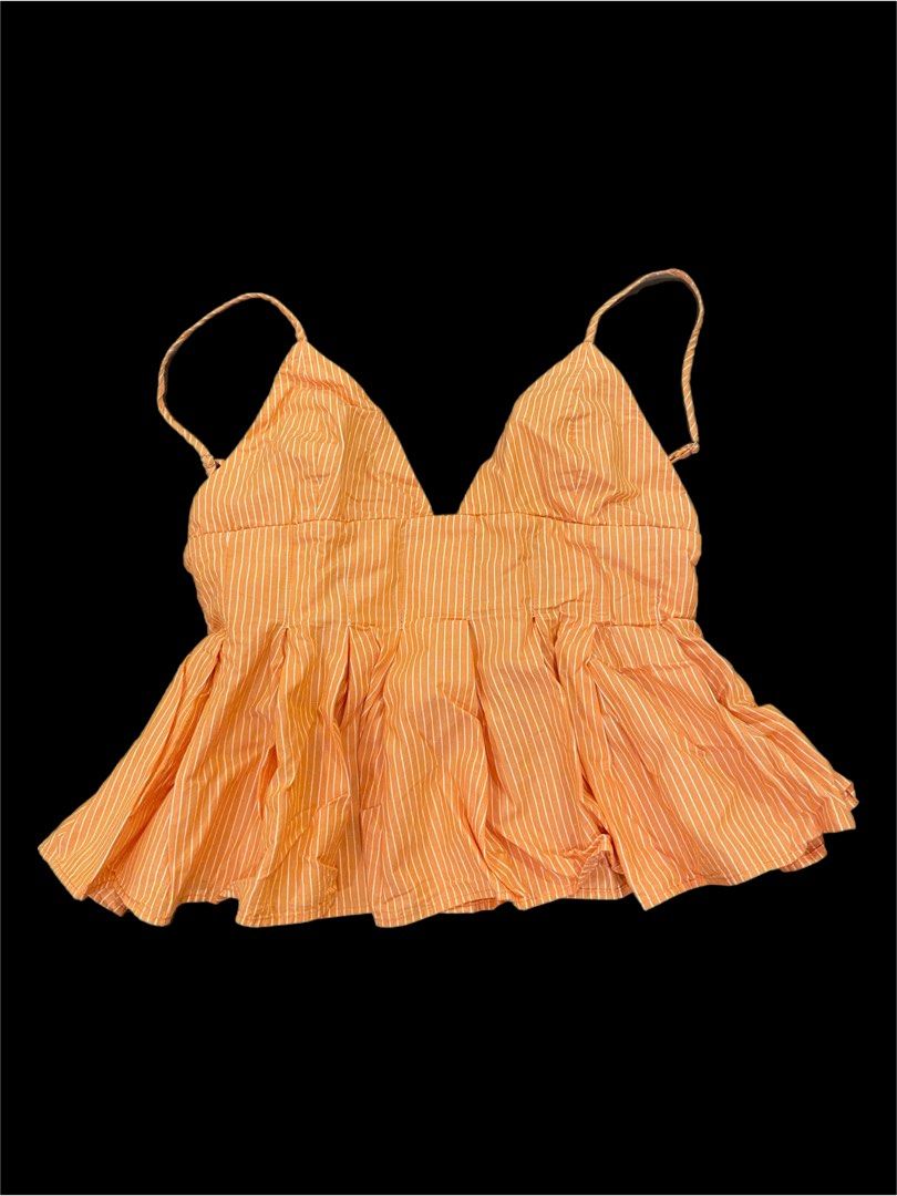 ZARA orange striped peplum top (Category: Sleeveless) located in Pasig City. Submitted by s0phiesells (Listing ID 1464022271, Image 1). Description: good as new! used only a few times but super cute:)) bought in zara japan .