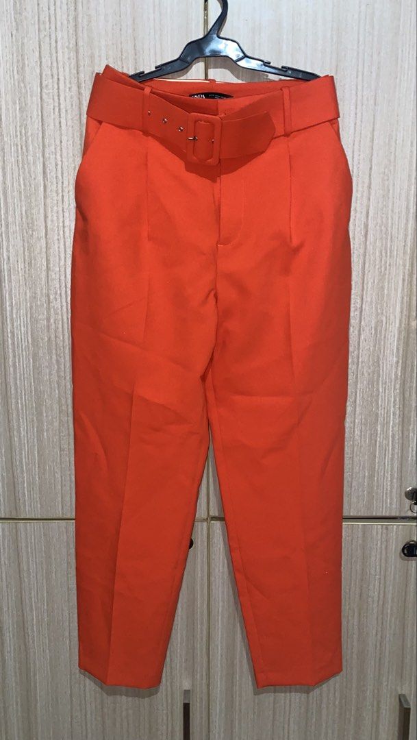 Zara Red Belted High-Waisted Trousers Size M (Category: Jeans) located in Manila. Submitted by braca21 (Listing ID 1464075921, Image 1). Description: - Zara Red Trousers - High-waisted fit - Matching belt included - Straight leg cut - Made in Spain - Size: Medium - Perfect for dressing up or down.