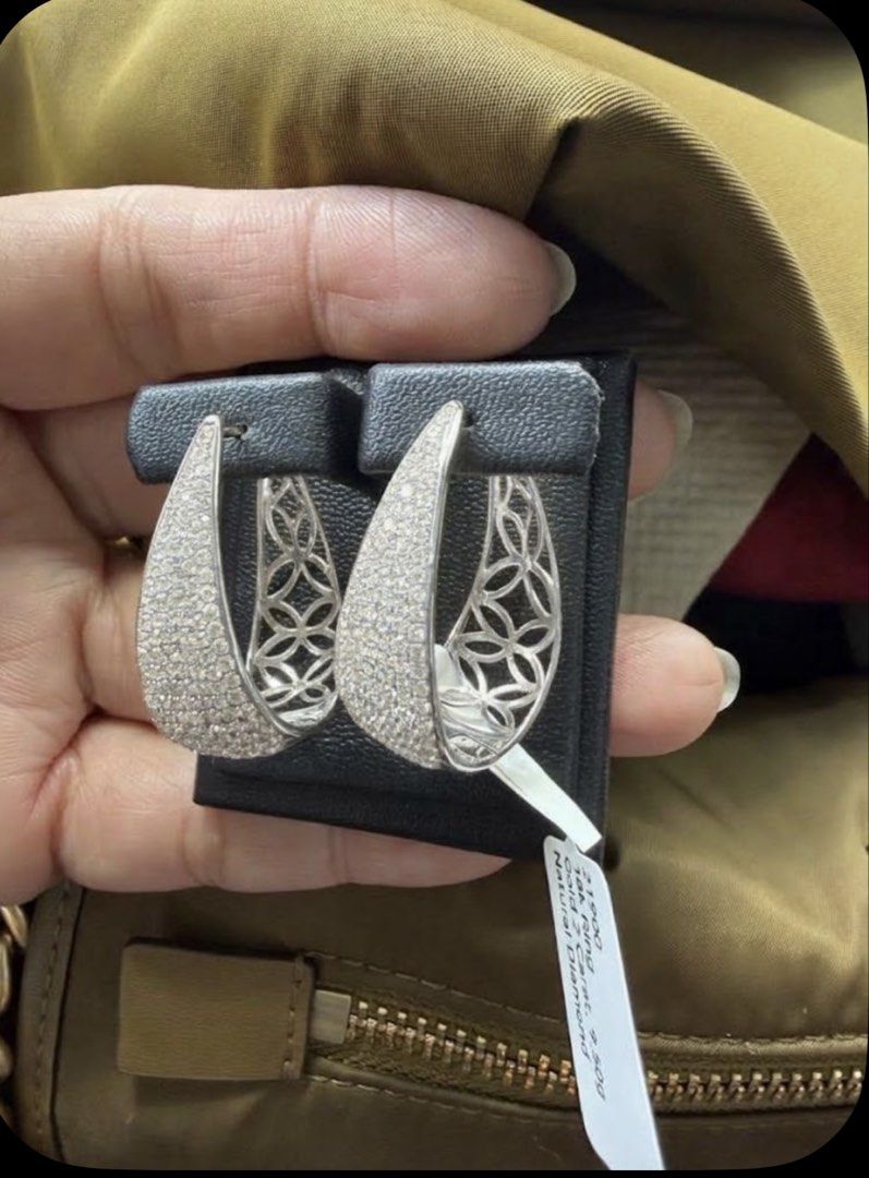 18k Diamond Hoop Earrings with Intricate Design (Category: Earrings) located in Quezon City. Submitted by she_101279 (Listing ID 1464146972, Image 1). Description: - 18k Elegant openwork hoop earrings - 2.00 carats total of natural diamonds - Adorned with small, sparkling stones - Features a polished finish - Secure clasp for comfortable wear - Adds a chic touch to any outfit.