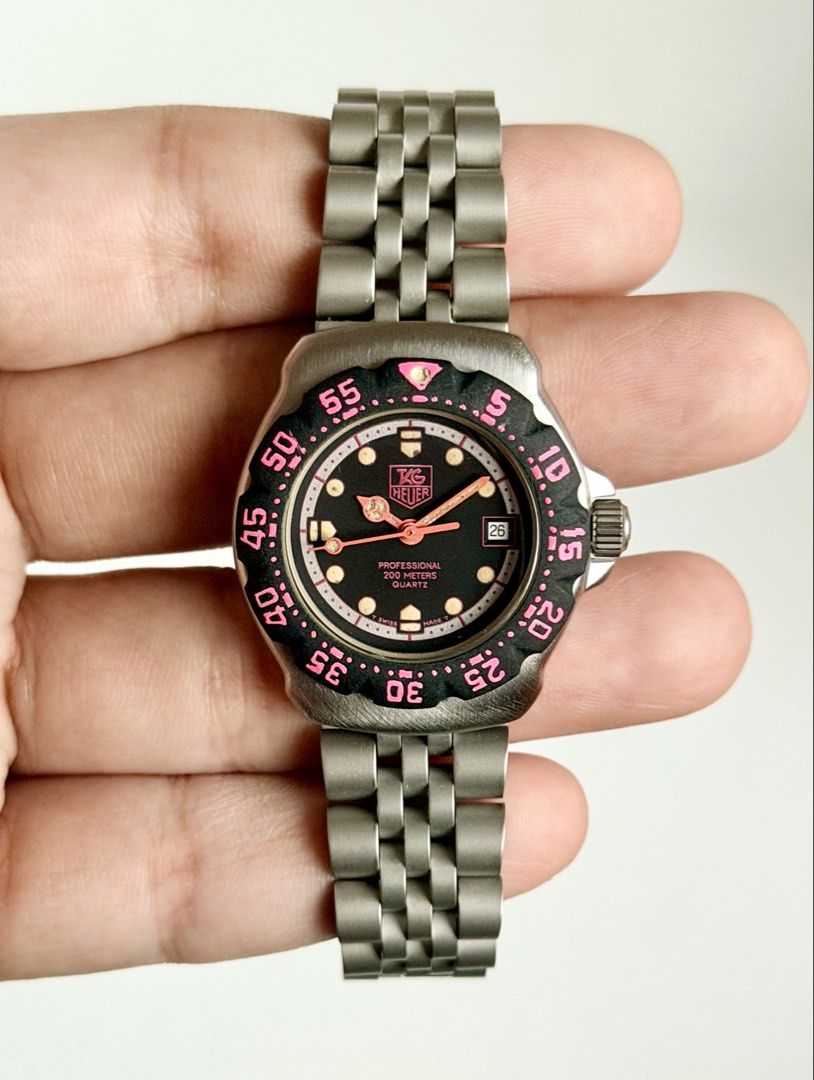 1990s TAG Heuer Formula 1 Professional (Category: Women's Watches) located in Manila. Submitted by vibeandvintage (Listing ID 1464239866, Image 1). Description: ⌚️ 1990s TAG Heuer Formula 1 Professional •Ladies •Quartz movement •Black dial •Stainless steel with signature matte finish •28mm case diameter (excluding crown) •Up to 7 inches wrist size •All-original watch head and bracelet •Bezel numerals retouched •Newly polished and buffed •With sig