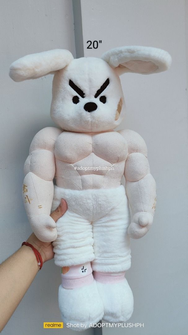 20" Muscle Rabbit Premium Plush (Category: Plushies & Soft Toys) located in Taguig. Submitted by adopt.my.plush.ph (Listing ID 1462376008, Image 3). Description: ‼️Last Price (LP) Posted. Fixed. Non-negotiable. Not subject to a bundle price. The Striver Series, Muscle Rabbit "Da Li" plush toy. Key Features: A grumpy white rabbit face with a small band-aid sits on top of a very buff body with a six-pack. by "Wen Tong Zi" (问童子, a lucky charm), a hi