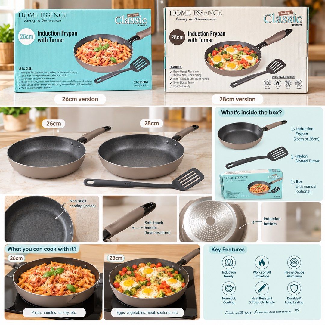 28cm Induction Frypan with Turner(Non-Stick) (Category: Fryers) located in Makati City. Submitted by TZ.Collections (Listing ID 1464235512, Image 3). Description: -BRANDNEW/SEALED -SLIGHTLY NEGOTIABLE -FREE SHIPPING AROUND MAKATI..