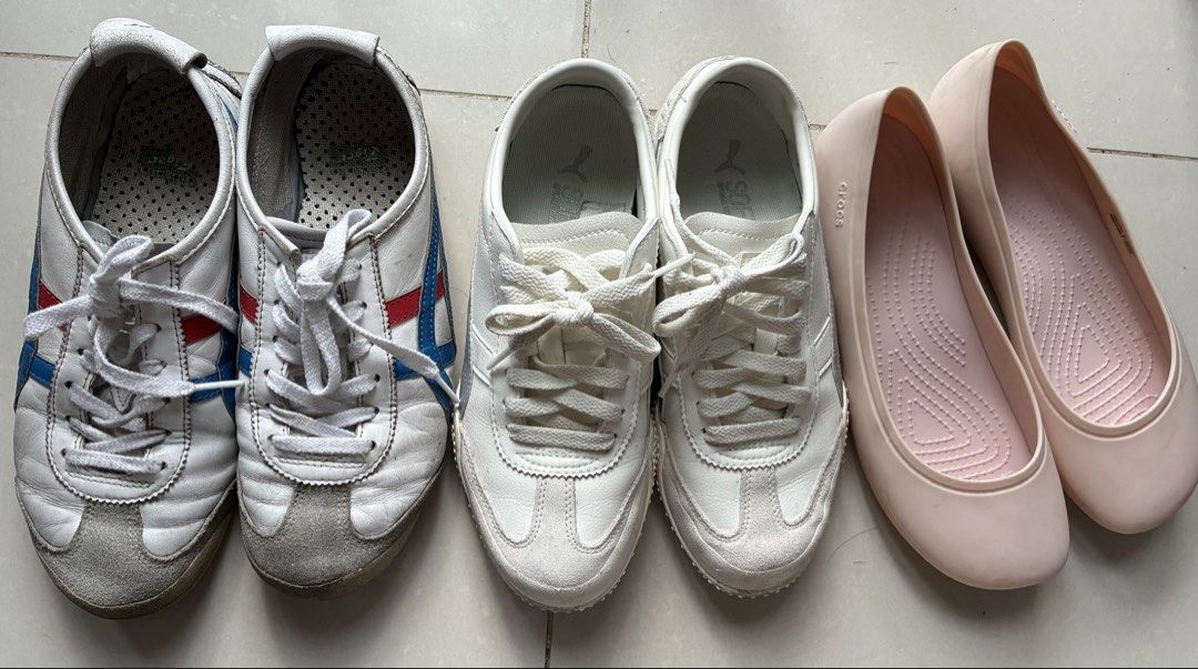 3 shoes take all: Puma, onitsuka, crocs (Category: Sneakers) located in Manila. Submitted by jhie24 (Listing ID 1464199445, Image 2). Description: Take all 3 footwear - White Puma sneakers - Onitsuka Mexico -Crocs sizes are in the picture.