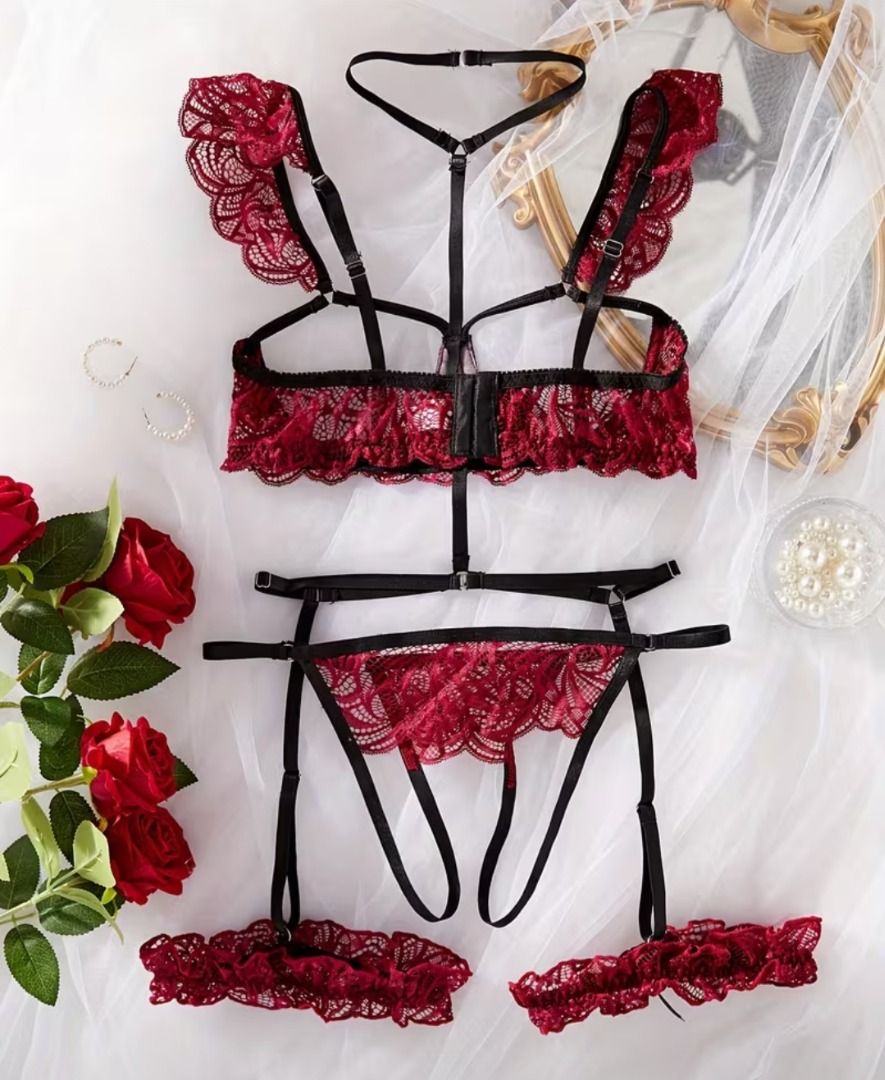 4 Piece Strappy Harness Lingerie Set (Category: Undergarments & Loungewear) located in Taguig. Submitted by seducente.closet (Listing ID 1464138743, Image 3). Description: ❣️︎First to pay Gets the item❣️︎ ❣️︎No Reservation unless fully paid❣️︎ ALL BRAND NEW WITH POUCH ❝FIXED PRICE NA PO❞ 📷: Actual photo posted 𝗡𝗼𝘁𝗲: Colors might look a little different in person due to screen settings and lighting conditions. We promise it’ll still look grea