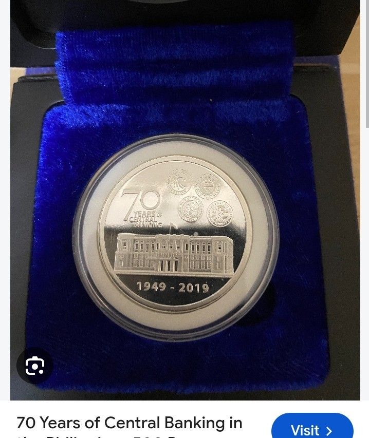 70th years of central banking (Category: Currency) located in Cabuyao City. Submitted by coinhunter8 (Listing ID 1464254314, Image 1). Description: Silver 99.9 500 piso silver released 2019.
