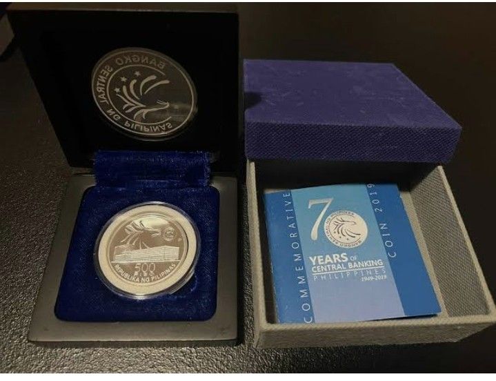70th years of central banking (Category: Currency) located in Cabuyao City. Submitted by coinhunter8 (Listing ID 1464254314, Image 2). Description: Silver 99.9 500 piso silver released 2019.