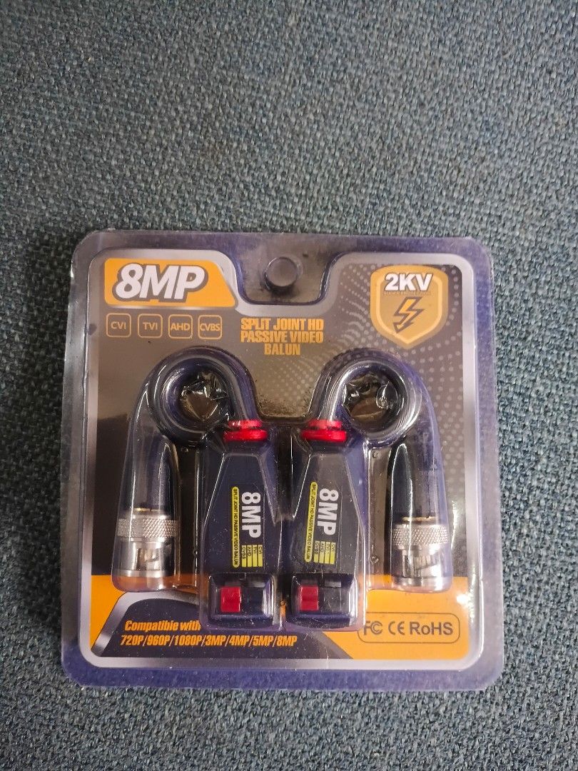 8MP HD Video Balun Transceiver for CCTV Camera (2KV) (Category: Security Systems & CCTV Cameras) located in Manila. Submitted by gentleflower_d35c5f (Listing ID 1464185777, Image 2). Description: - Pack of 4 HD Video Balun Transceivers - Supports 720P/960P/1080P/3MP/5MP/8MP resolution - Compatible with CVI, TVI, AHD, and CVBS cameras - Built-in 2KV surge protection - Ideal for extending CCTV camera signals.
