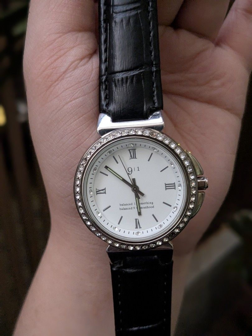 9l1 Japan Black Leather Strap Watch (Category: Women's Watches) located in Quezon City. Submitted by nnncorner (Listing ID 1464267668, Image 3). Description: Original 9l1 Japan Croc Black Leather Rhinestone Watch 9/10 condition 100% working condition has missing 3 rhinestone but doesn't affect the performance of the watch Still presentable With replacement box 20 peso coin size dial Fits 15-21cm wrist 100% authentic from Japan Genuine Italian Lea